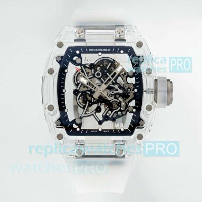 Luxury Copy Richard Mille RM 055 Limited Edition Glass Transparent Black Bezel Watch 
